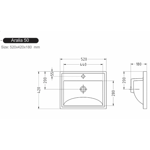 روشویی روکابینتی سینا مدل آرالیا 50